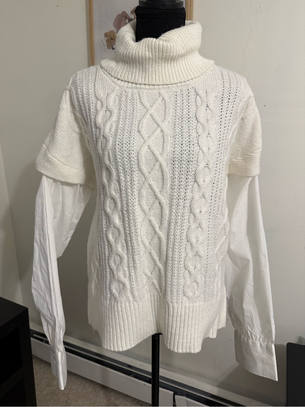 Anthropologie Turtleneck Cable Knit Sweater - White